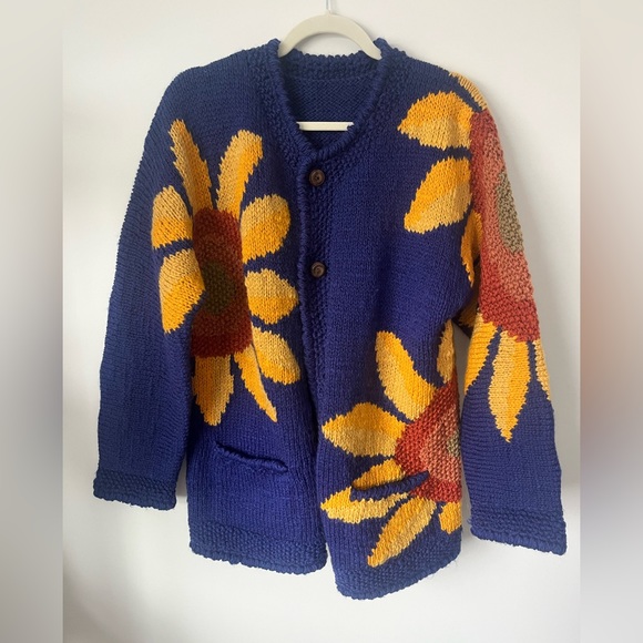 Handmade 90’s Sunflower chunky knit cardigan - Picture 4 of 4